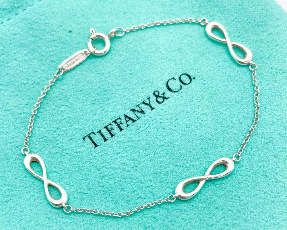 Tiffany & Co. Triple Infinity Station Bracelet Sterling Silver 6.75" w/ Pouch